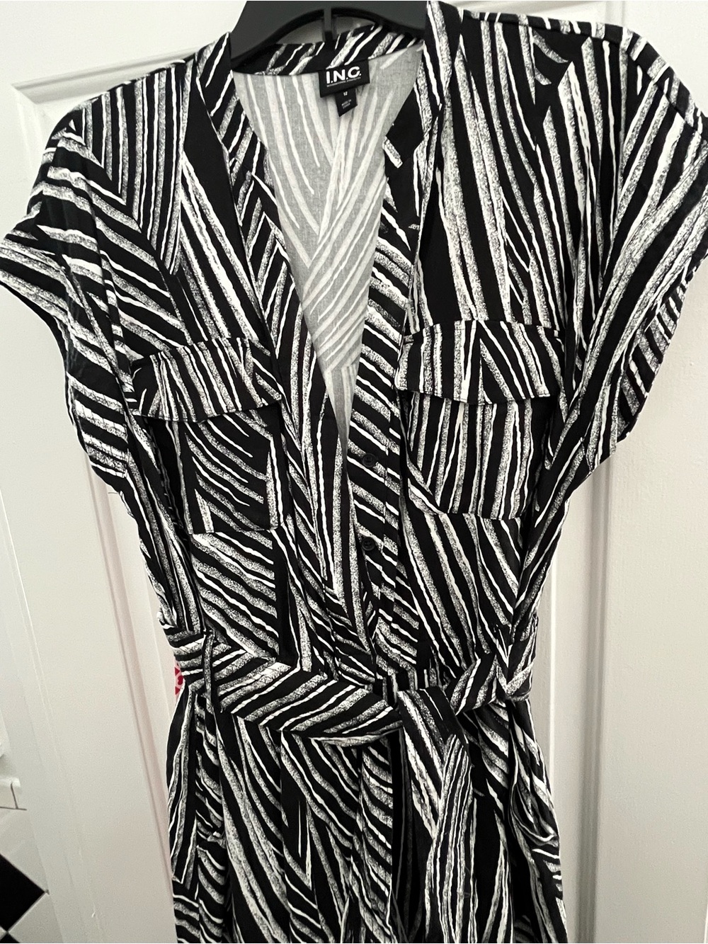 INC Black & White Striped Wrap-Style Women’s jumpsuit. SZ 12